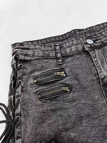 Glamorous – Schwarze Shorts mit Schnürung, Denim, Bittersweet Hem Raw