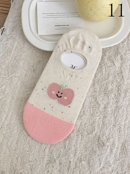 Cake/Apple/Bear/Puppy/Bowknot/Polka-dot/Striped Pattern/Floral Options Socks Ankle Colorful Print 17 With