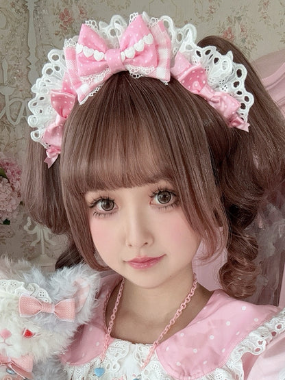 KC Lolita-Pink-Plaid mit süßen Musterdetails mit Tupfen und Schleife