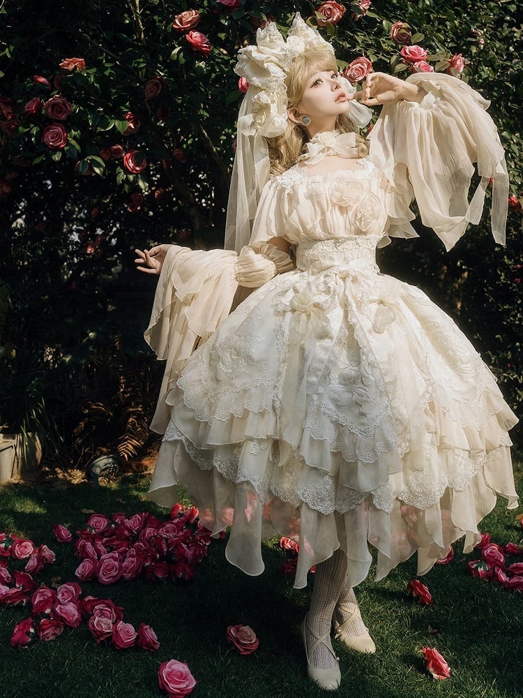 Ruffles Light Hanayome JSK Rose Flowing Accents Dress Short Layered Lolita Yellow Version with