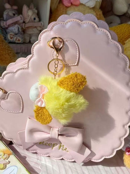 Bowknot Puppy Decorated Plush Keychain Yellow