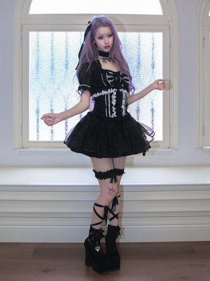 Jacquard Black Cami Top with Bow and Lace - HBreaker
