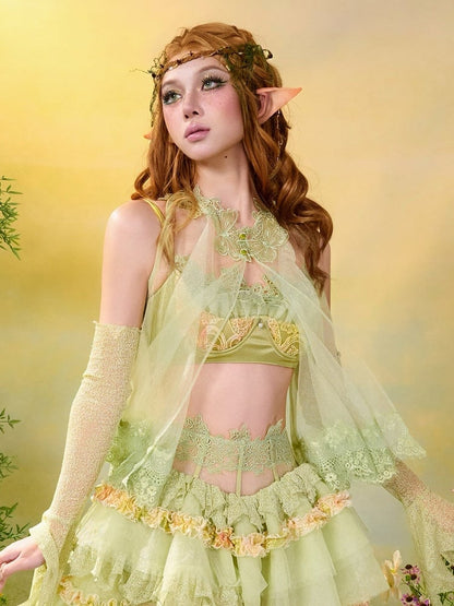 Green Mori Sheer Sleeveless Top Lace Trim - Virtual Orbit