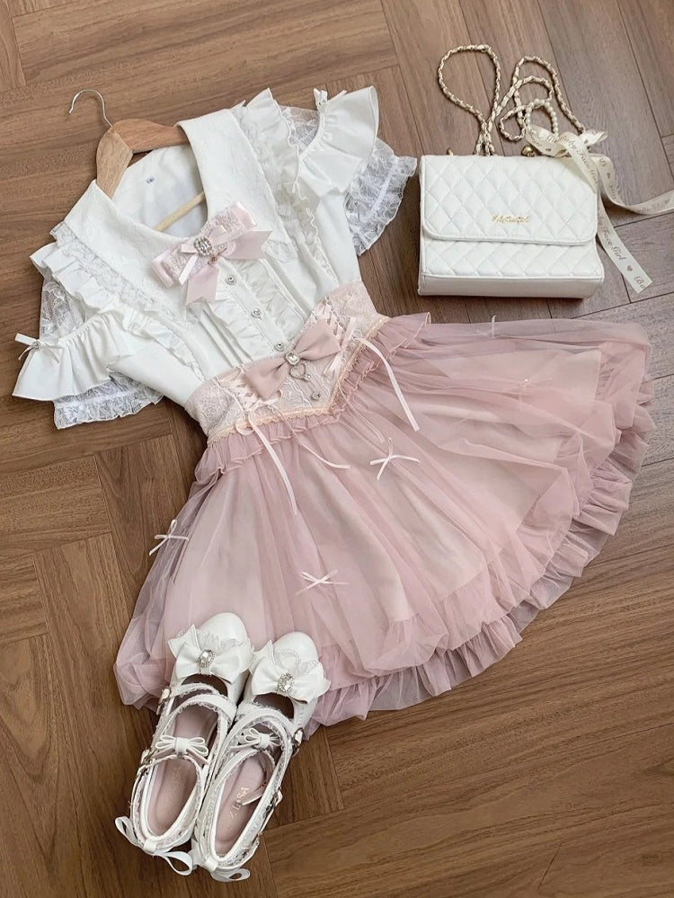 Pink Bubble Skirt with Detachable Rhinestone Bow - Ekomi