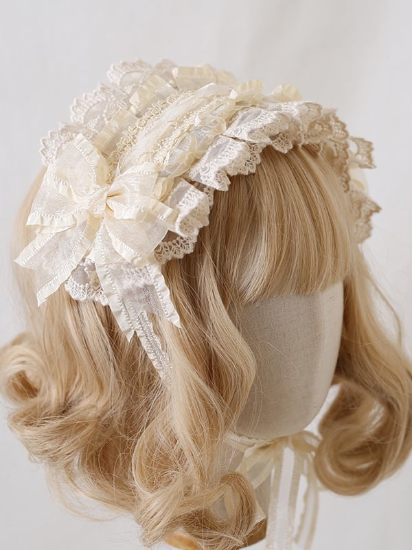 Lace Hairband Beige Bowknot Sweet Light Pink / Blue Lolita