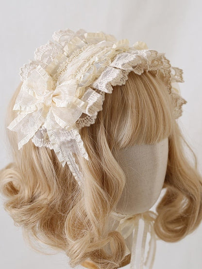 Lace Hairband Beige Bowknot Sweet Light Pink / Blue Lolita
