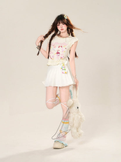 Rock mit Akzenten Charm JK Uniform Weiß Hohe freie Taille Bowknot