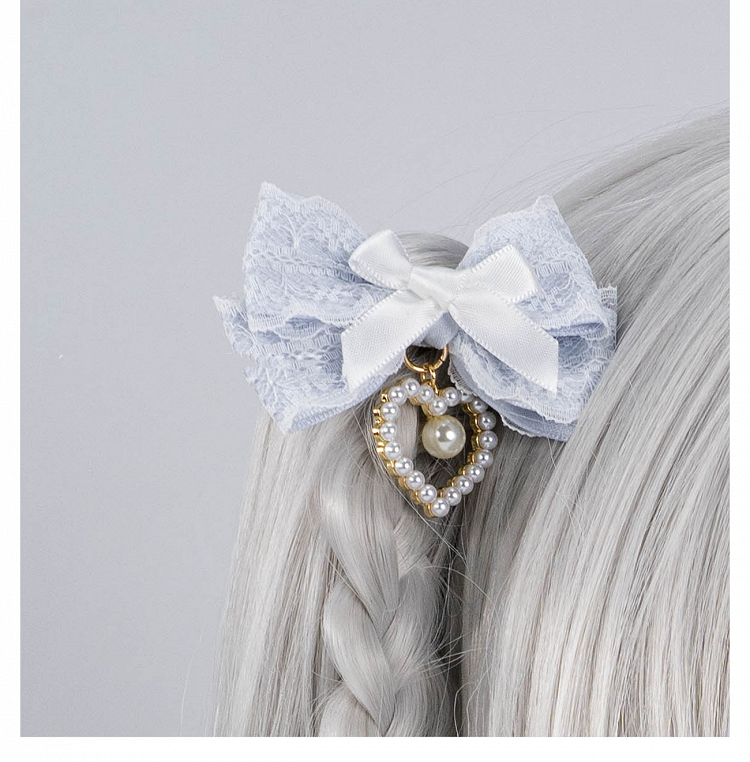 5色のビーズハートチャーム ジライケイ レースリボンヘアクリップ