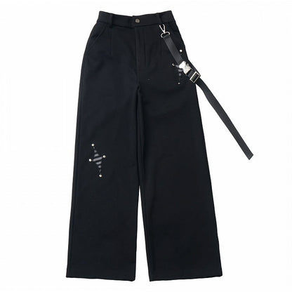 Schwarze Hose mit Schnallenriemen und Stern-Applikation