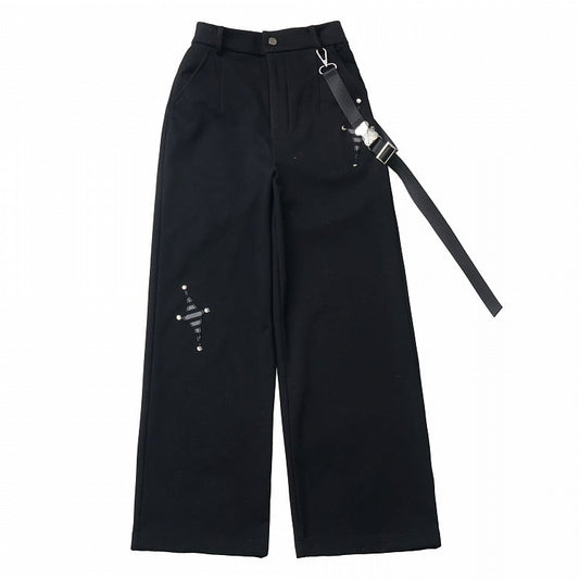 Schwarze Hose mit Schnallenriemen und Stern-Applikation