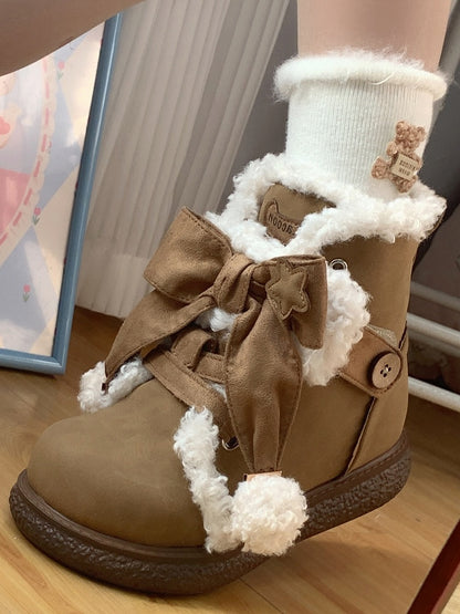 White Cuffed Kawaii Socks Bear Daily Decor Winter with