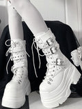 White in Boots System Kei Jirai Studs PU Platform Triple Details Fastening