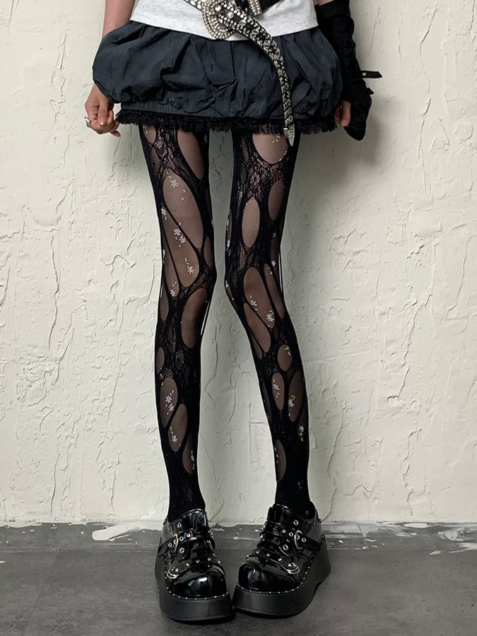 Y2K Black Tights Cut-out Design