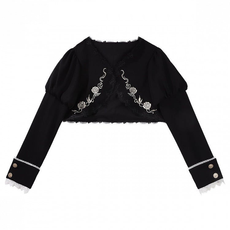 Jabot Top Black + Overall Juliette Shirt High Skirt Elegant Cropped Waist Sleeves Collar Lolita