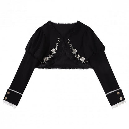 Jabot Top Black + Overall Juliette Shirt High Skirt Elegant Cropped Waist Sleeves Collar Lolita