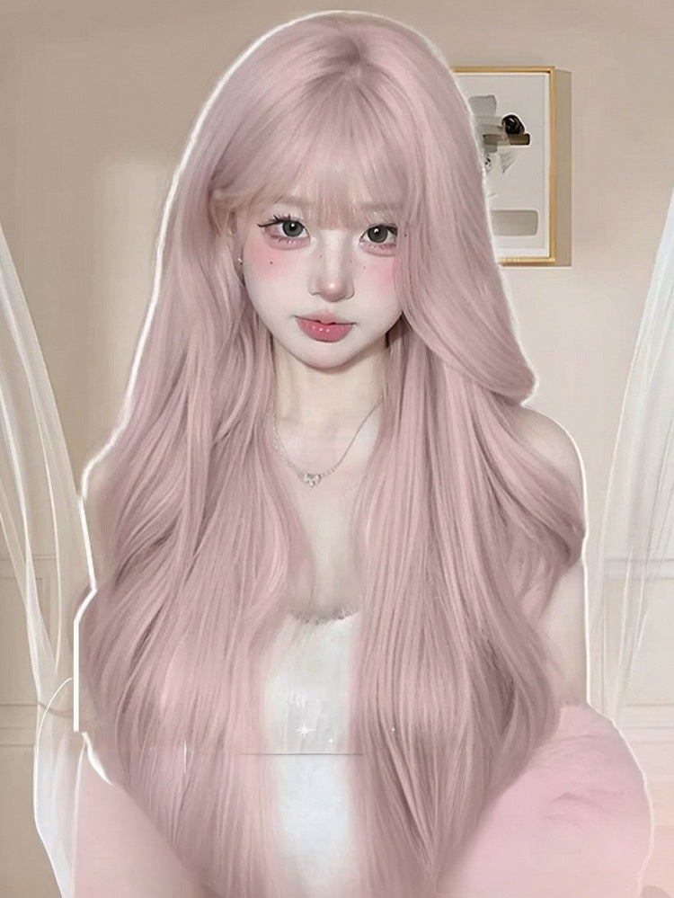 Pink Gold 70cm Long Wavy Curly Wig with Full Bangs - Meow Island Wig