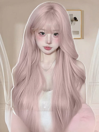 Pink Gold 70cm Long Wavy Curly Wig with Full Bangs - Meow Island Wig