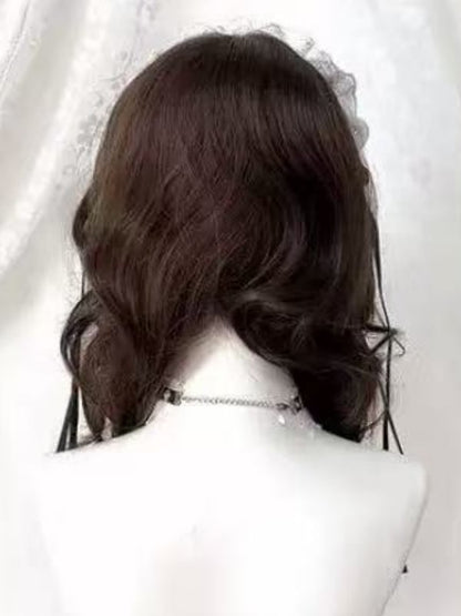 Brown Cut 60CM Hime Full Bangs with Light Curly Wig