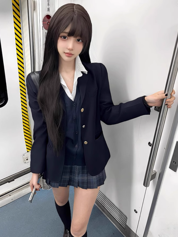 Pattern Uniform Plaid Pleated JK 39CM Skirt Blue