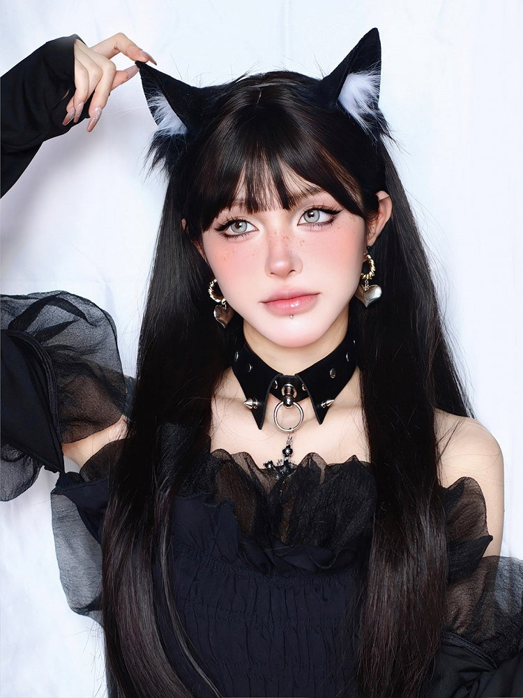 72cm前髪ウィッグ ストレートレングス ブラックエア