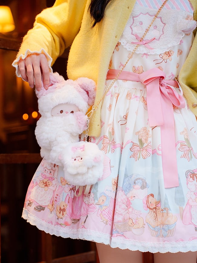 Plüsch-Optionen Rucksack WeißRosa Maus + Rucksack/Crossbody Schlüsselanhänger 2 Tasche Größe Klein/Mittel Süß