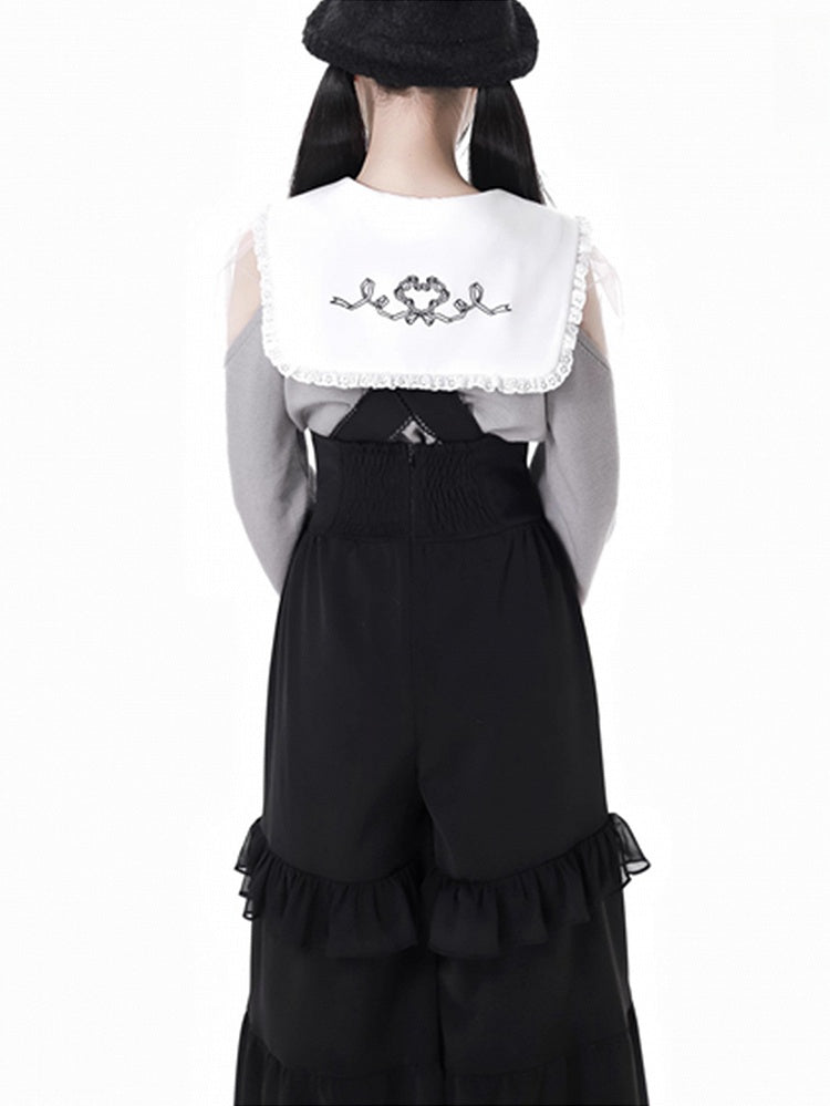 Wine Red/Grey Peter Pan Collar Sweater