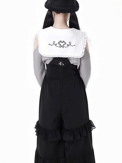 Wine Red/Grey Peter Pan Collar Sweater