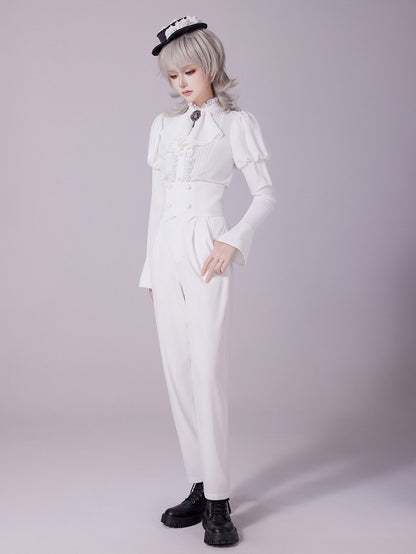 White Corset Belt High-Waist Ouji Lolita Pants - DevilInspired Exclusive Collection
