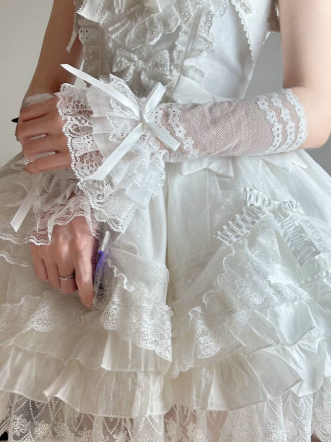 White Bow Lace Layered Wrist Cuffs Cuff