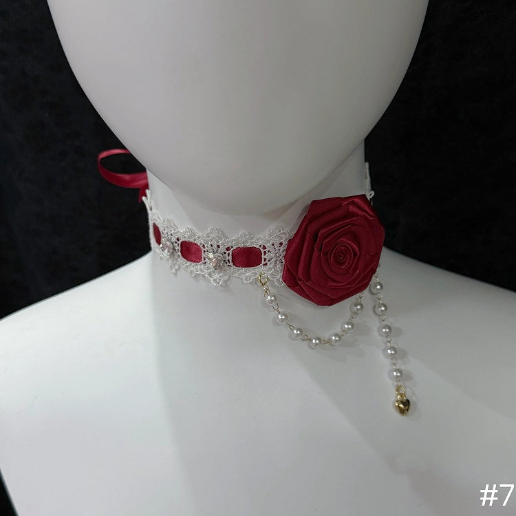 Floral Headpieces KC Set - Four-Color Necklace Lace Hime Chokers Lolita Bow