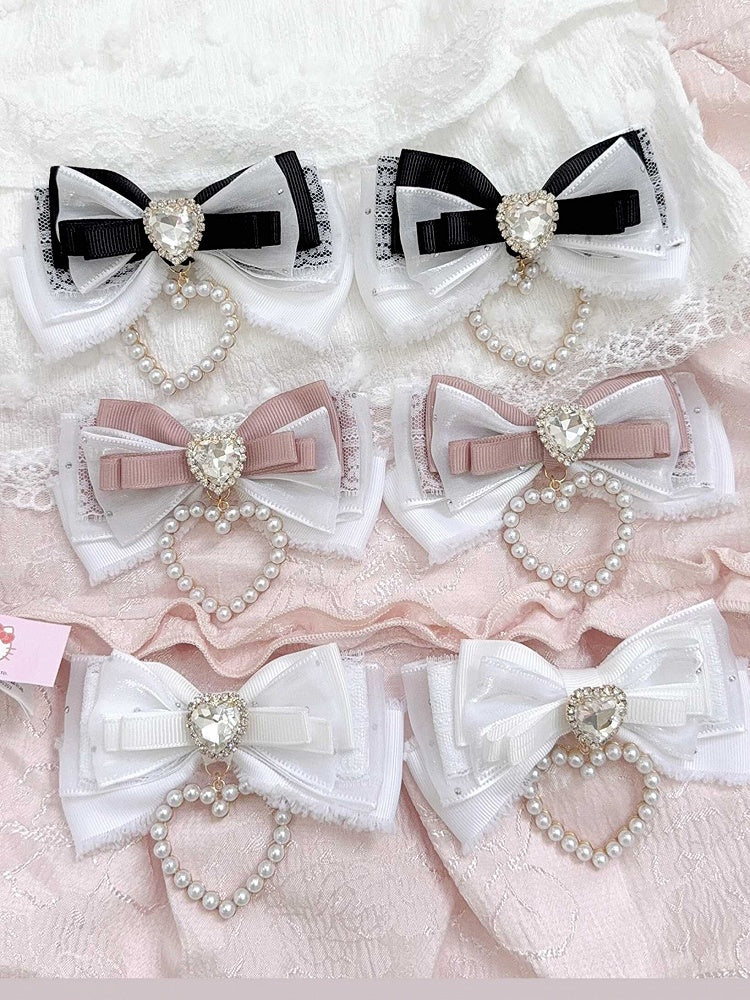 Jirai Rhinestone 5 Hairclips with Kei Charm Heart Bow Colors and