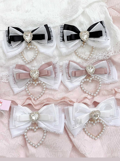 Jirai Rhinestone 5 Hairclips with Kei Charm Heart Bow Colors and