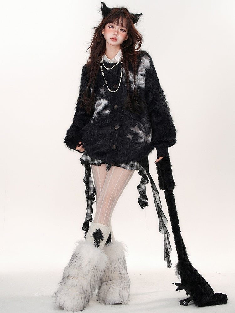 Mohair-Cardigan mit Schmetterlingsmuster