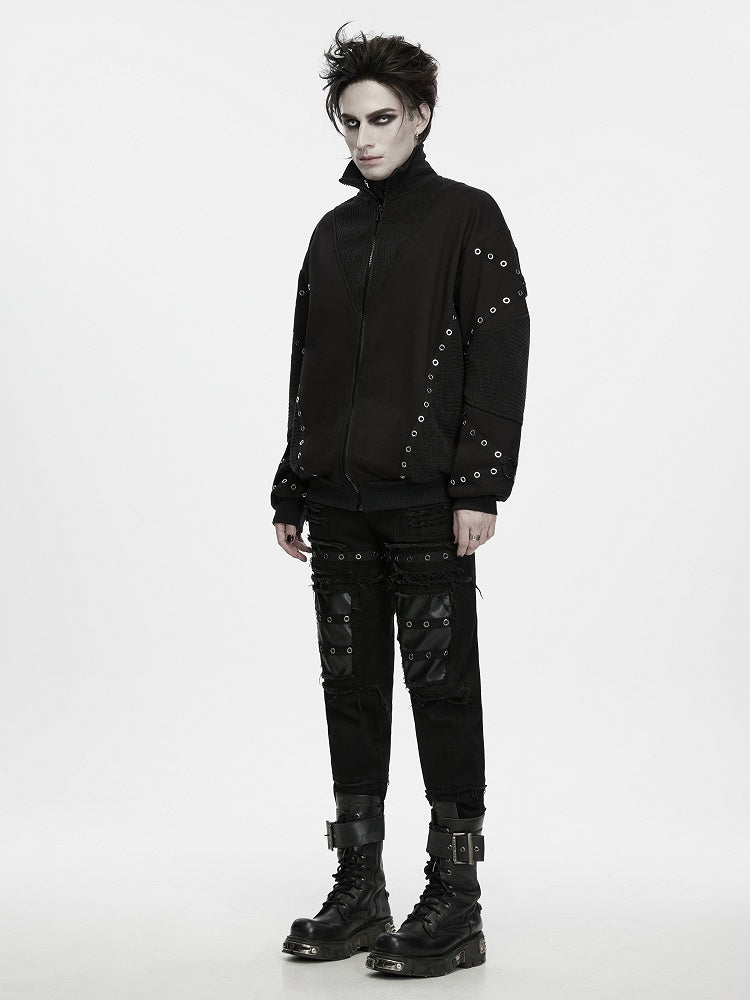 Men's Black Etched Webbing Street Jacket - Punk Rave