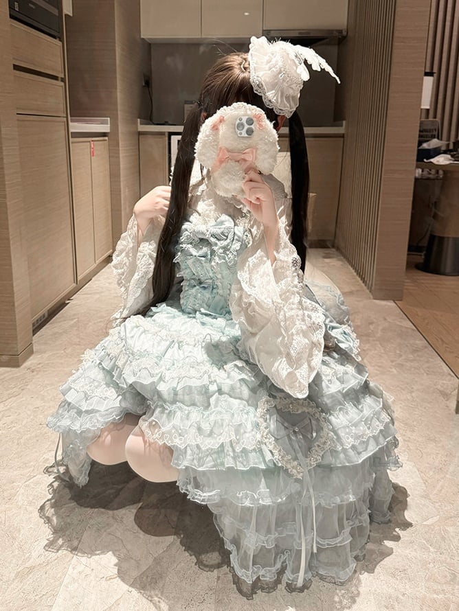 JSK with Dress Accents Multi-Layered Lace Blue Lolita Bow Princess Ruffle Sweet