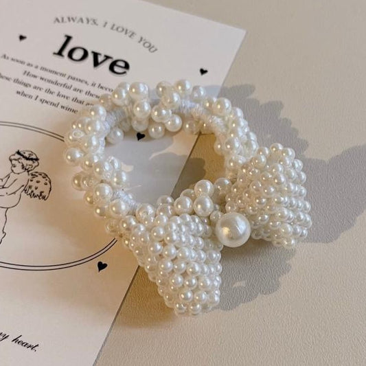 ビーズ付きヘアタイ 蝶結び ホワイト