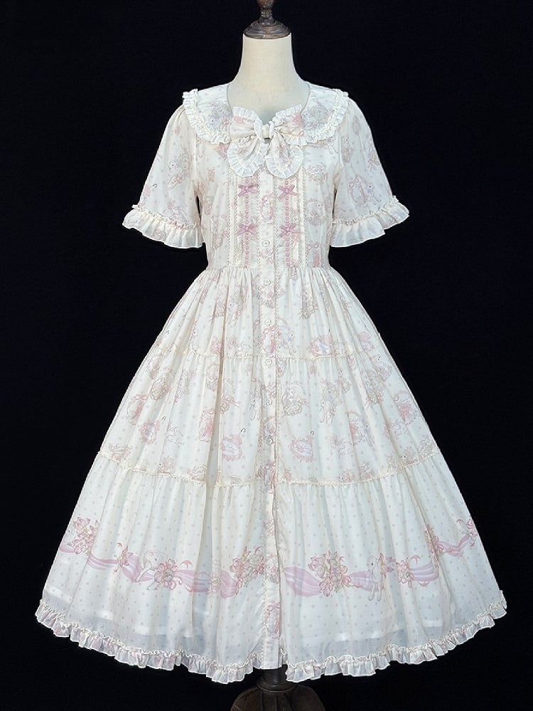 Pink Floral Lamb Print Casual Dress - Miss Point