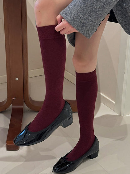 ホワイト/ライトグレー/ダークグレー/ダークレッド/ブラックコットンニーハイストッキング