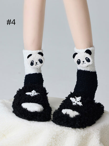 Plush Puppy/Panda Coral Fleece Cartoon Socks