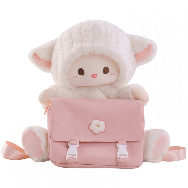 Plush And Pink Canvas Bag Backpack Lamb White Detachable Set
