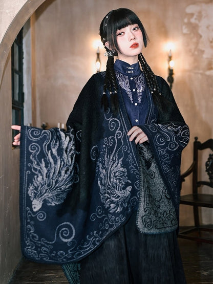 with Gothic Navy Shawl Print Koi Fish