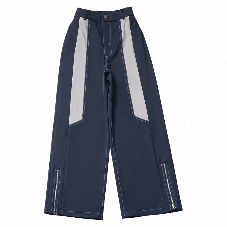 Dunkelblaue und weiße Hose mit Reißverschlussbündchen