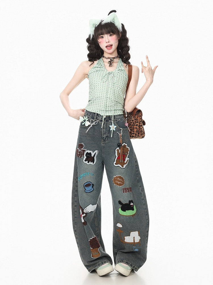 Green Gingham & Polka Dot Halter Top for Spicy Girl Style - Languid Park