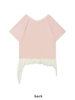 Print Lace Bow Details And Pink With Top Hem