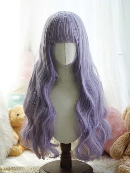 Red/Pink/Green/Purple/Dusty Blue/Orange Waist Length Wavy Wig With Full Bangs