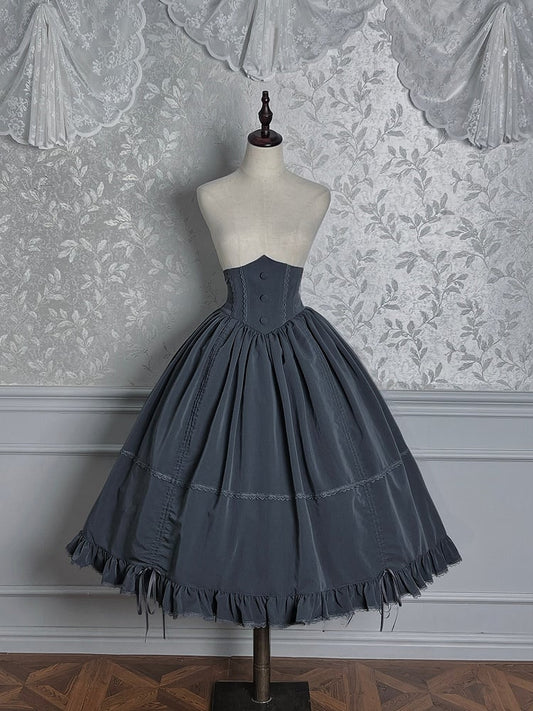 with Boned Waist Skirt High Ruffled Lolita Gray Hem