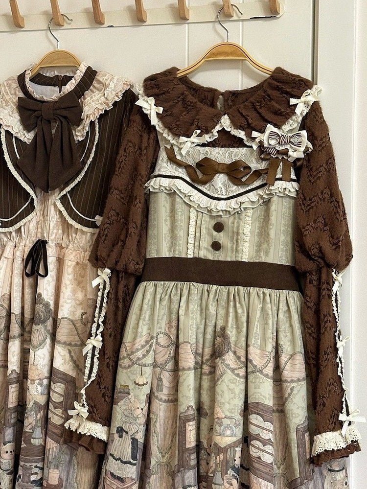 ロングカラートップスリーブニットコーヒーパンピーター