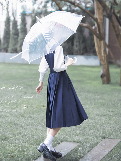 70cm Dunkel/Hochtaillierter Kellerfaltenrock Overall 65 Blau Länge