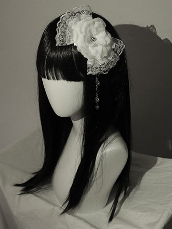 Musikalische Schleife, Spitze verziert, weiß/schwarz, Haarspange Design und Charme Blumennoten Skelett Trim Krone