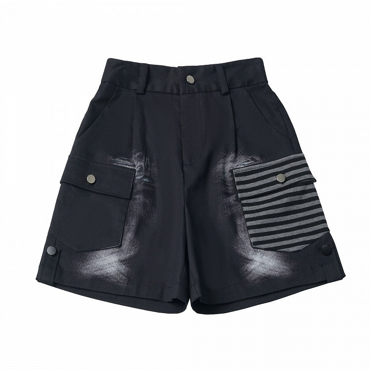 Black Straight-Leg Shorts with Asymmetrical Pocket Design - PINK SAVIOR